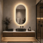 Oglindă LED Ovală 60×80 cm, Iluminare Față + Spate, Dezaburire, 3 Tipuri de Lumină, Touch