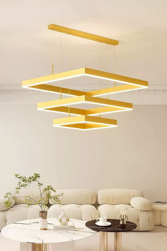 Pendul RFAN, Model 9510-3, cu Telecomanda, 3 Tipuri de Lumina, Inaltime Reglabila, 96W, Auriu
