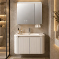 Set Mobilier Baie 80 cm cu Lavoar Ceramic și Dulap cu Oglindă LED, Bej