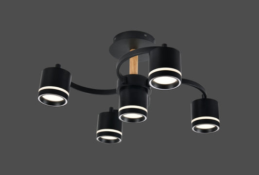 Lustra RFAN, Model R9170/4+1, 5 X Bec LED GX53, 3 Tipuri De Lumina, 60W, Negru