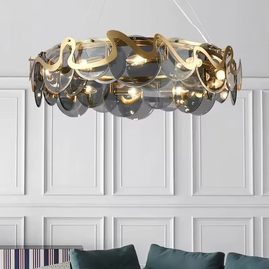 Candelabru RFAN, Model H98022/750, Textura Cristal, Metal, 10 X E14, Auriu