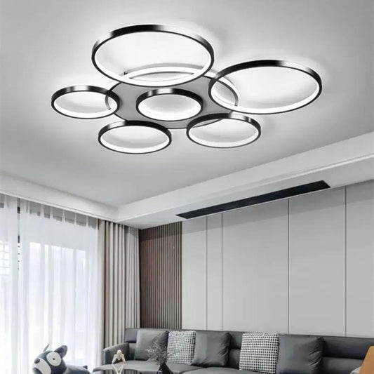 Lustra LED RFAN, Model R9169/6T, cu Telecomanda, 3 Tipuri de Lumina, Intensitate Reglabila, 137W, Negru