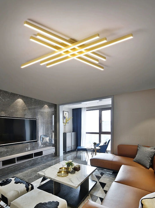 Lustra LED RFAN, Model R9112/6, Cu Telecomanda, 3 Tipuri De Lumina, Intensitate Reglabila, 146W, Auriu