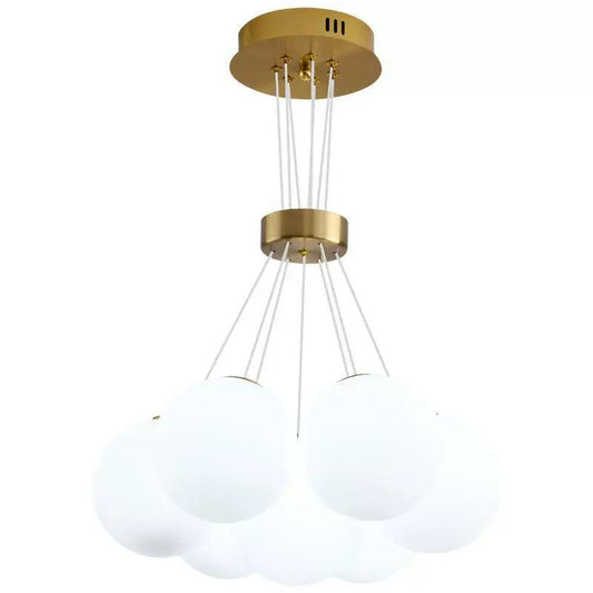 Pendul RFAN, Model ZM655-7, Cu 7 Abajururi, 7 x E27, Inaltime Reglabila, Auriu/Alb