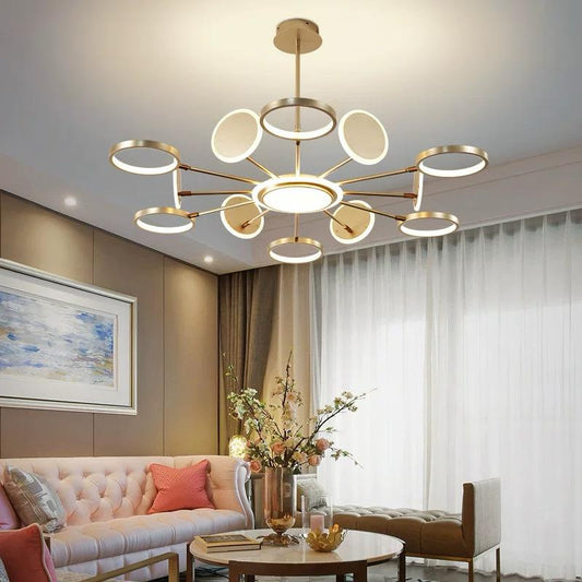 Lustra LED RFAN, Model R9149/12+1, Cu Telecomanda, 3 Tipuri De Lumina, Intensitate Reglabila, 143W, Auriu