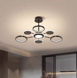 Lustra LED RFAN, Model R9149/3+3+1, Cu Telecomanda, 3 Tipuri De Lumina, Intensitate Reglabila, 92W, Negru