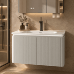 Set Mobilier Baie LED 80 cm cu Lavoar Ceramic și Dulap cu Oglindă LED, Gri Deschis