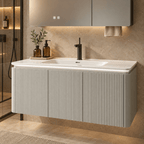 Set Mobilier Baie LED 100 cm cu Lavoar Ceramic și Dulap cu Oglindă LED, Gri Deschis