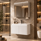 Set Mobilier Baie LED 80 cm cu Lavoar Ceramic și Dulap cu Oglindă LED, Alb