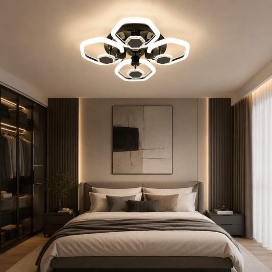 Lustra LED RFAN, Model 1008/4+4, Cu Telecomanda, 3 Tipuri De Lumina, Intensitate Reglabila, 120W, Negru