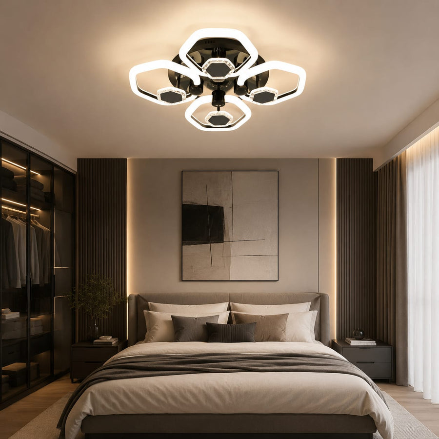 Lustra LED RFAN, Model 1008/4+4, Cu Telecomanda, 3 Tipuri De Lumina, Intensitate Reglabila, 120W, Negru