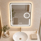 Oglindă LED 50×70 cm cu Lupă Cosmetică, Dezaburire, 3 Tipuri de Lumină, Touch