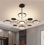 Lustra LED RFAN, Model R9149/8+1, Cu Telecomanda, 3 Tipuri De Lumina, Intensitate Reglabila, 113W, Negru