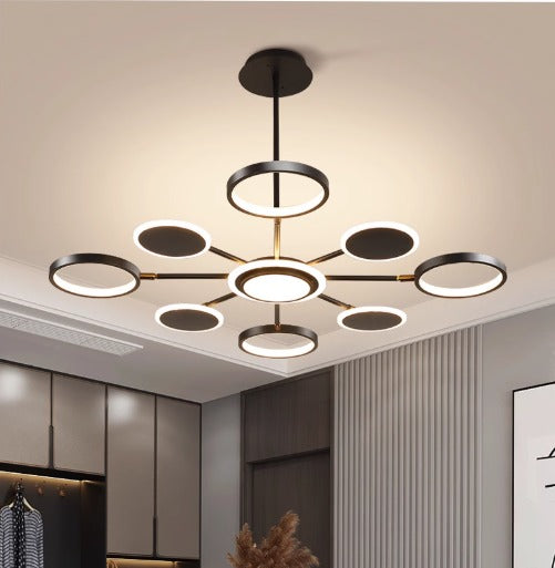 Lustra LED RFAN, Model R9149/8+1, Cu Telecomanda, 3 Tipuri De Lumina, Intensitate Reglabila, 113W, Negru