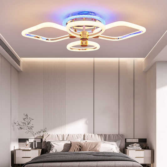 Lustra LED RFAN, Model 1011-2+2RGB, Cu Telecomanda, 3 Tipuri De Lumina Plus Lumina RGB, Intensitate Reglabila, Auriu