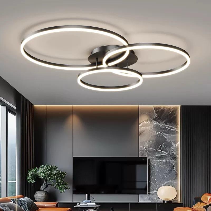 Lustra LED RFAN, Model R9091/3, cu Telecomanda, 3 Tipuri de Lumina, Intensitate Reglabila, 58W, Negru