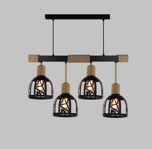 Pendul Rustic RFAN, Model 5573-4, 4 x E27, Inaltime Reglabila, Negru