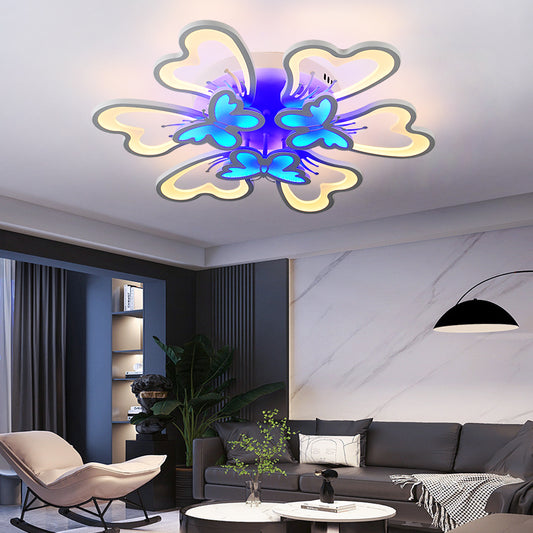Lustra LED RFAN, Model M218/6+3, cu Telecomanda, 3 Tipuri de Lumina plus Lumina RGB, Intensitate Reglabila, 210W, Alb