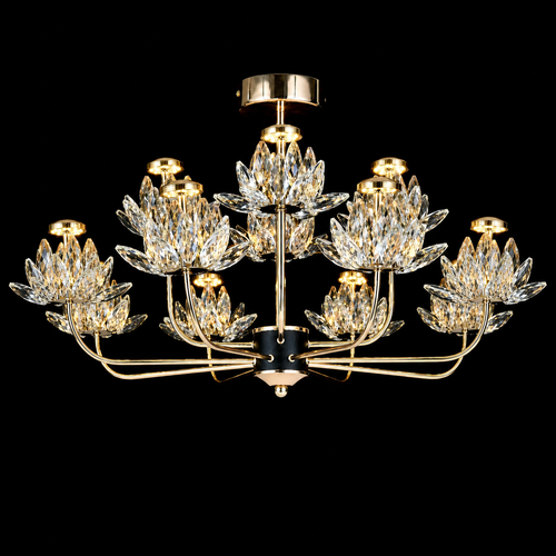 Candelabru LED RFAN, Model 3532-6+3, Textura Cristal, Metal, 36W, Auriu