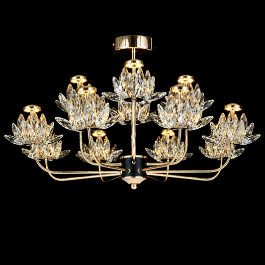 Candelabru LED RFAN, Model 3532-6+3, Textura Cristal, Metal, 36W, Auriu
