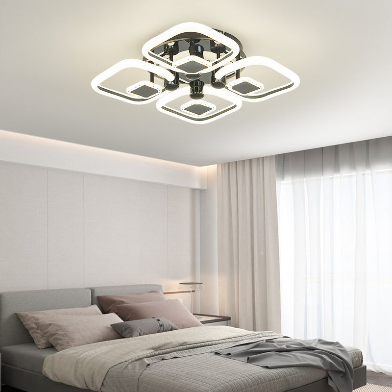 Lustra LED RFAN, Model 1007/4+4, Cu Telecomanda, 3 Tipuri De Lumina, Intensitate Reglabila, 128W, Negru