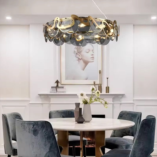 Candelabru RFAN, Model H98022/600, Textura Cristal, Metal, 8 X E14, Auriu