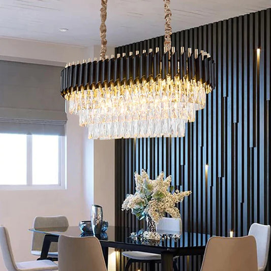 Candelabru RFAN, Model S9001/800*300, Textura Cristal, Metal, 8 X E27, Negru/Auriu