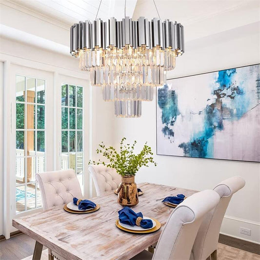 Candelabru RFAN, Model WL339/400, Textura Cristal, Metal, 5 X E27, Argintiu