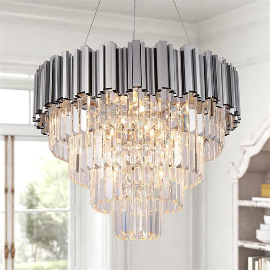 Candelabru RFAN, Model WL339/400, Textura Cristal, Metal, 5 X E27, Argintiu