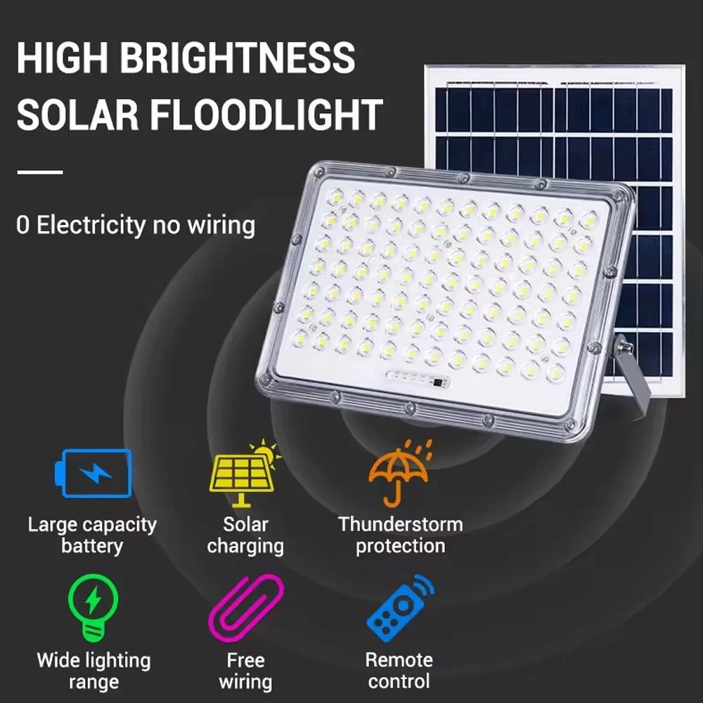 Proiector LED, cu Panou Solar si Telecomanda, Rezistent la Apa IP65, 300W, Gri