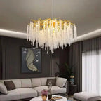 Candelabru RFAN, Model R9100/800, Textura Cristal, Metal, 8 X E14, Auriu