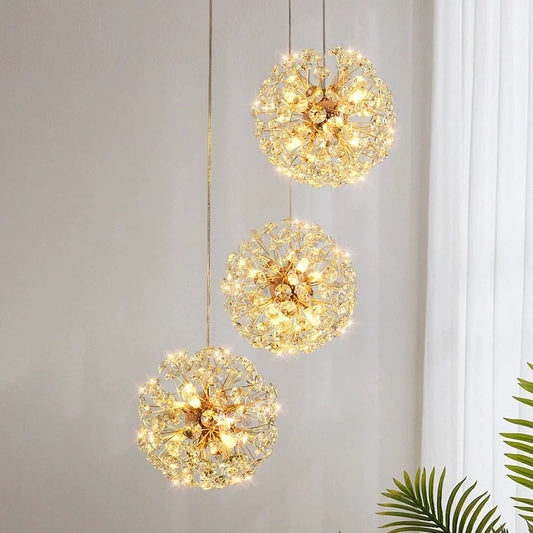Lustra LED Tip Pendul RFAN, Model 21-3, Textura Cristal, Metal, 18 X G9, Auriu