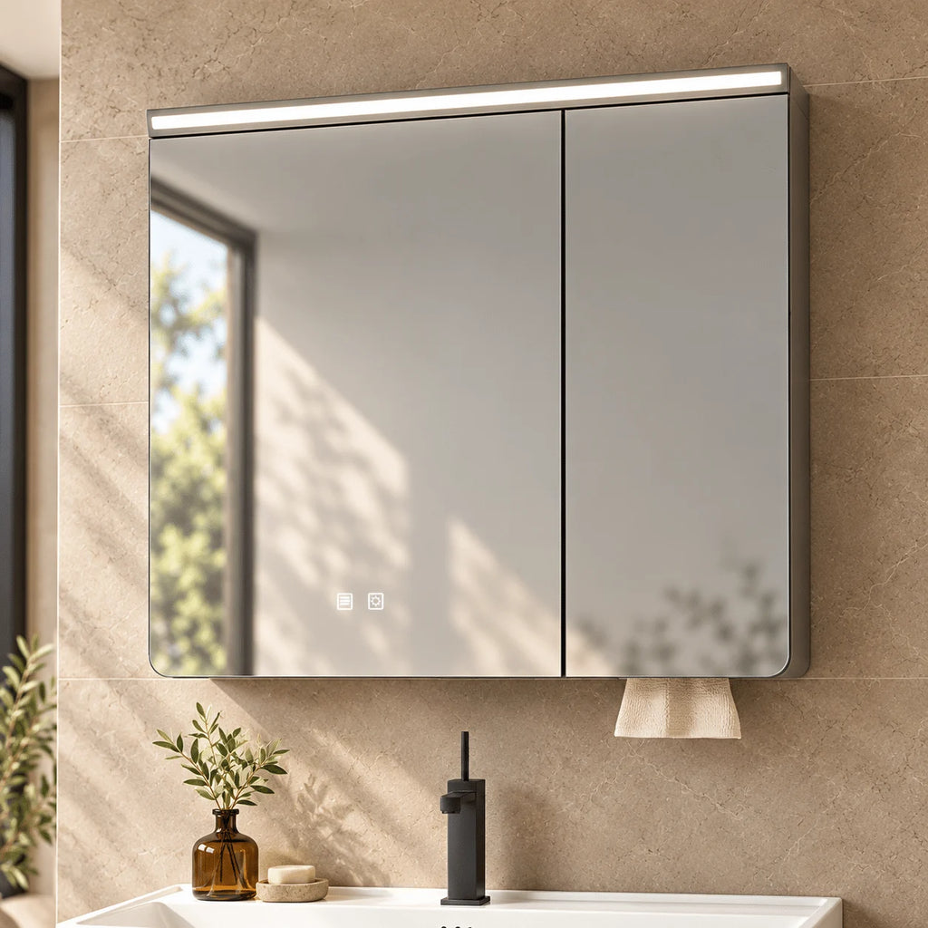 Set Mobilier Baie LED 80 cm cu Lavoar Ceramic și Dulap cu Oglindă LED, Alb