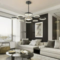 Lustra LED RFAN, Model R9149/8+1, Cu Telecomanda, 3 Tipuri De Lumina, Intensitate Reglabila, 113W, Negru