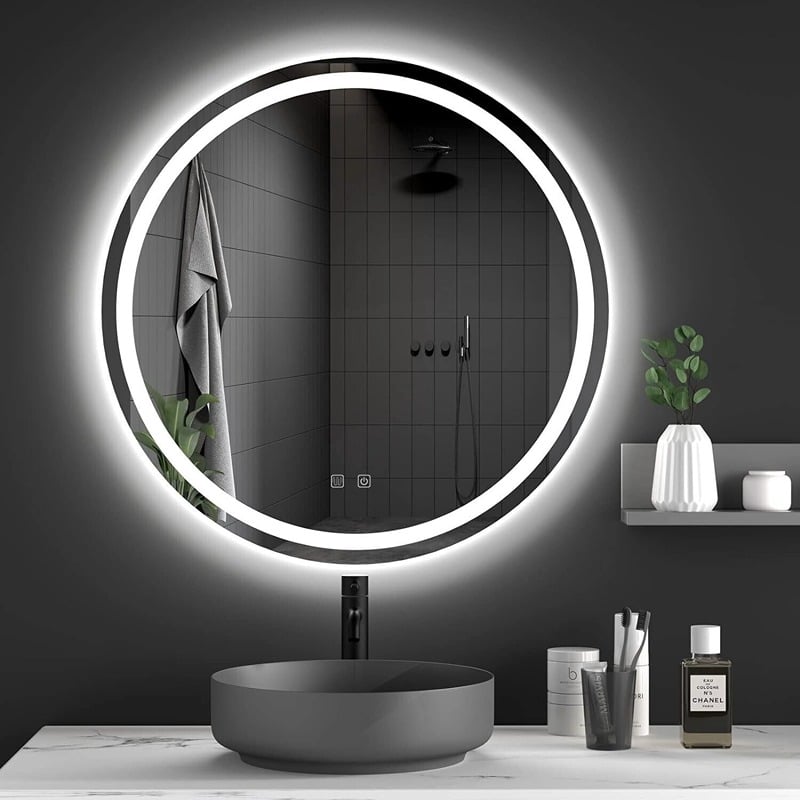 Oglindă LED Rotundă 80×80 cm, Iluminare Față + Spate, Dezaburire, 3 Tipuri de Lumină, Touch