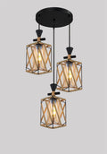 Pendul Rustic RFAN, Model 5703-3, cu Abajuri, 3 x E27, Inaltime Reglabila, Negru