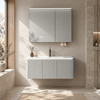 Set Mobilier Baie LED 100 cm cu Lavoar Ceramic și Dulap cu Oglindă LED, Gri Deschis