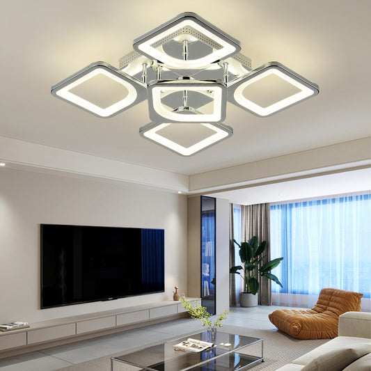 Lustra LED RFAN, Model D141/4+1, cu Telecomanda, 3 Tipuri de Lumina, Intensitate Reglabila, 120W, Argintiu