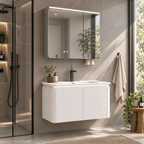 Set Mobilier Baie LED 80 cm cu Lavoar Ceramic și Dulap cu Oglindă LED, Alb