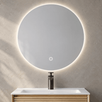 Set Mobilier Baie 80 cm cu Lavoar Ceramic și Oglindă LED 70×70 cm, Stejar Greige