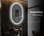 Oglindă LED Ovală 50×80 cm, Iluminare Față + Spate, Dezaburire, 3 Tipuri de Lumină, Touch