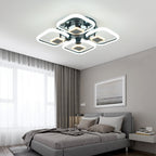Lustra LED RFAN, Model 1007/4+4, Cu Telecomanda, 3 Tipuri De Lumina, Intensitate Reglabila, 128W, Negru