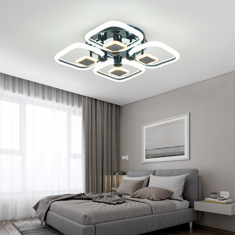 Lustra LED RFAN, Model 1007/4+4, Cu Telecomanda, 3 Tipuri De Lumina, Intensitate Reglabila, 128W, Negru