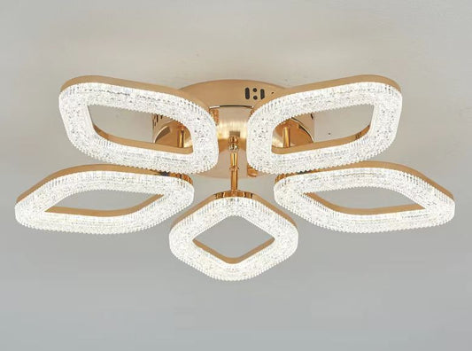 Lustra LED RFAN, Model J301-5, Cu Telecomanda, 3 Tipuri De Lumina, Intensitate Reglabila, 100W, Auriu