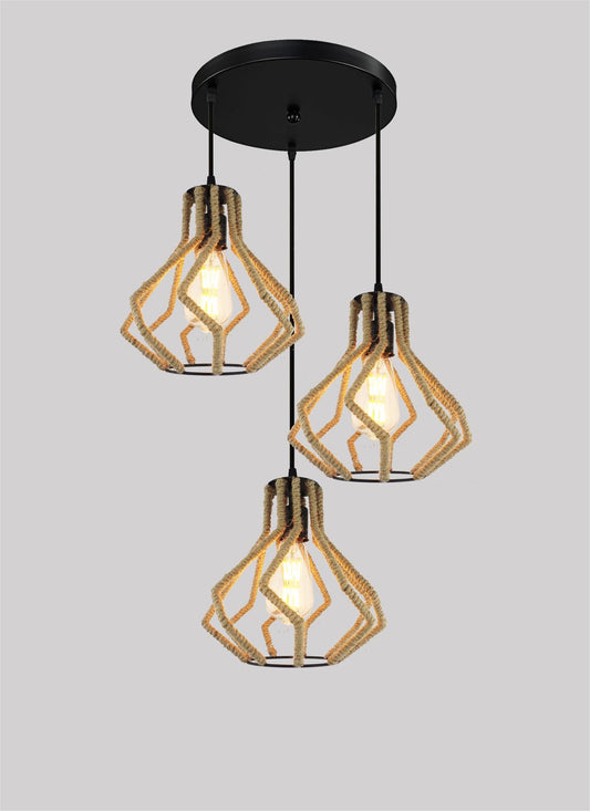 Pendul Rustic RFAN, Model 5687-3, 3 X E27, Inaltime Reglabila, Negru