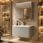 Set Mobilier Baie LED 80 cm cu Lavoar Ceramic și Dulap cu Oglindă LED, Gri Deschis