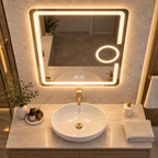 Oglindă LED 50×70 cm cu Lupă Cosmetică, Dezaburire, 3 Tipuri de Lumină, Touch