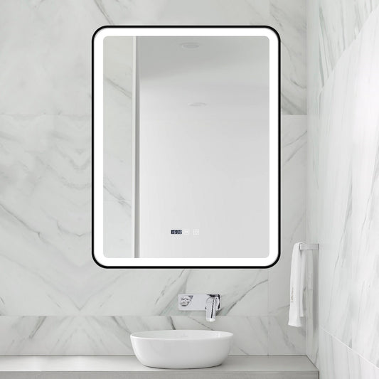 Oglinda LED Si Touch, 70 X 90 Cm, Cu Functie Dezaburire Si Ceas, Rama Negru Mat, J39, Smack