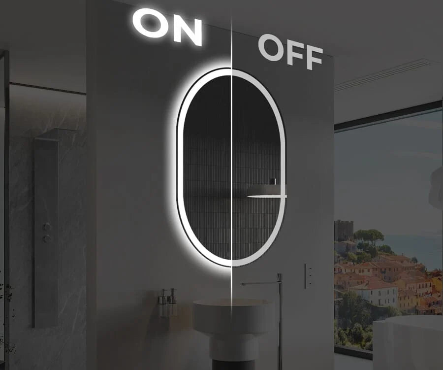 Oglindă LED Ovală 50×80 cm, Iluminare Față + Spate, Dezaburire, 3 Tipuri de Lumină, Touch