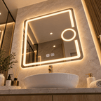 Oglindă LED 60×80 cm cu Lupă Cosmetică, Dezaburire, 3 Tipuri de Lumină, Touch